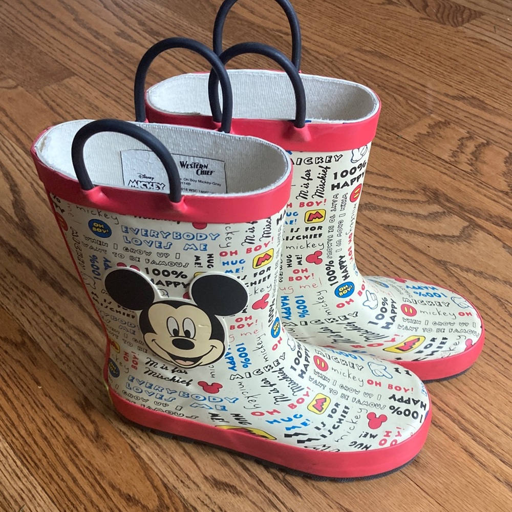 Disney Mickey Mouse Kids rain Boots - Red and White size 11/12